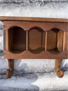 Vintage Rustic Pine Wall-Mounted Triple Bin Sconce & Coat Rack Shelf Cottagecore